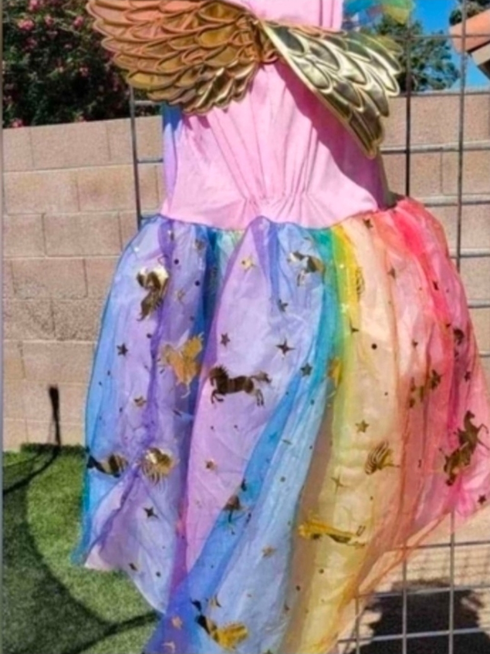 Rainbow Unicorn Girls' Costume Dress with Gold Wings